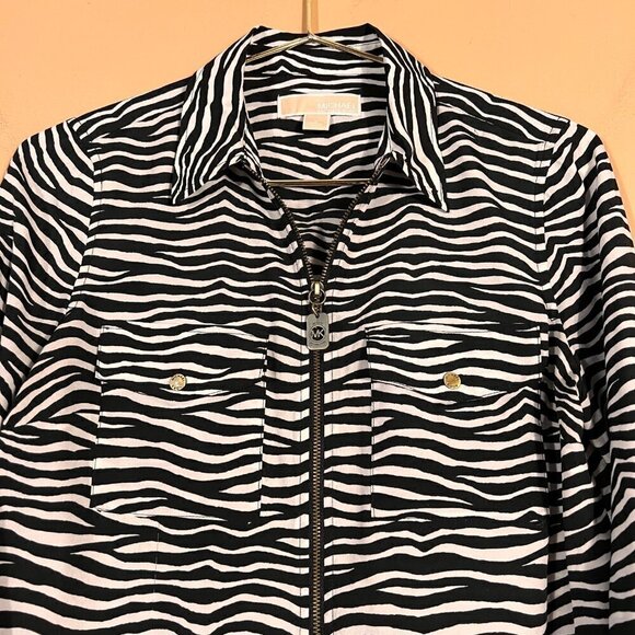 Michael Kors Full Zip Zebra Print Long Sleeve Top/Blouse Women's S - Picture 2 of 10